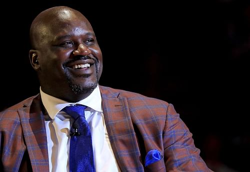 Shaquille O'Neal during his jersey retirement ceremony with the Miami Heat