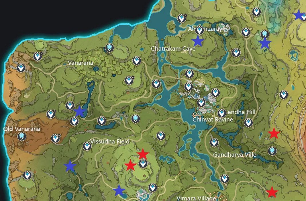 The Stone Lock locations in the upper half (Image via Hoyoverse)
