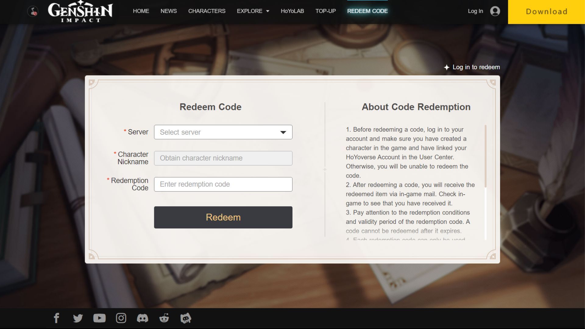 Official Redemption Site created by HoYoverse (Image via Genshin Impact)