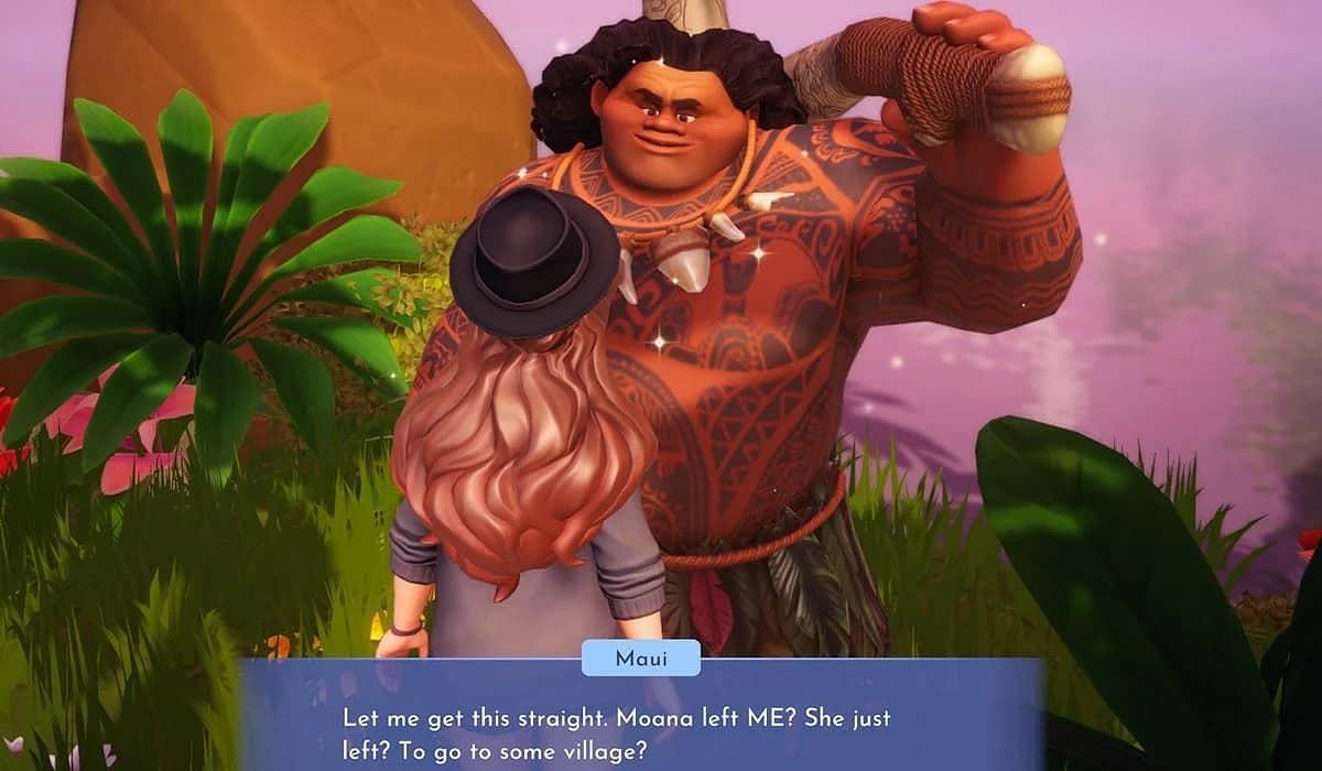 Maui is in disbelief that Moana left for the Village in Disney Dreamlight Valley (Image via Gameloft)