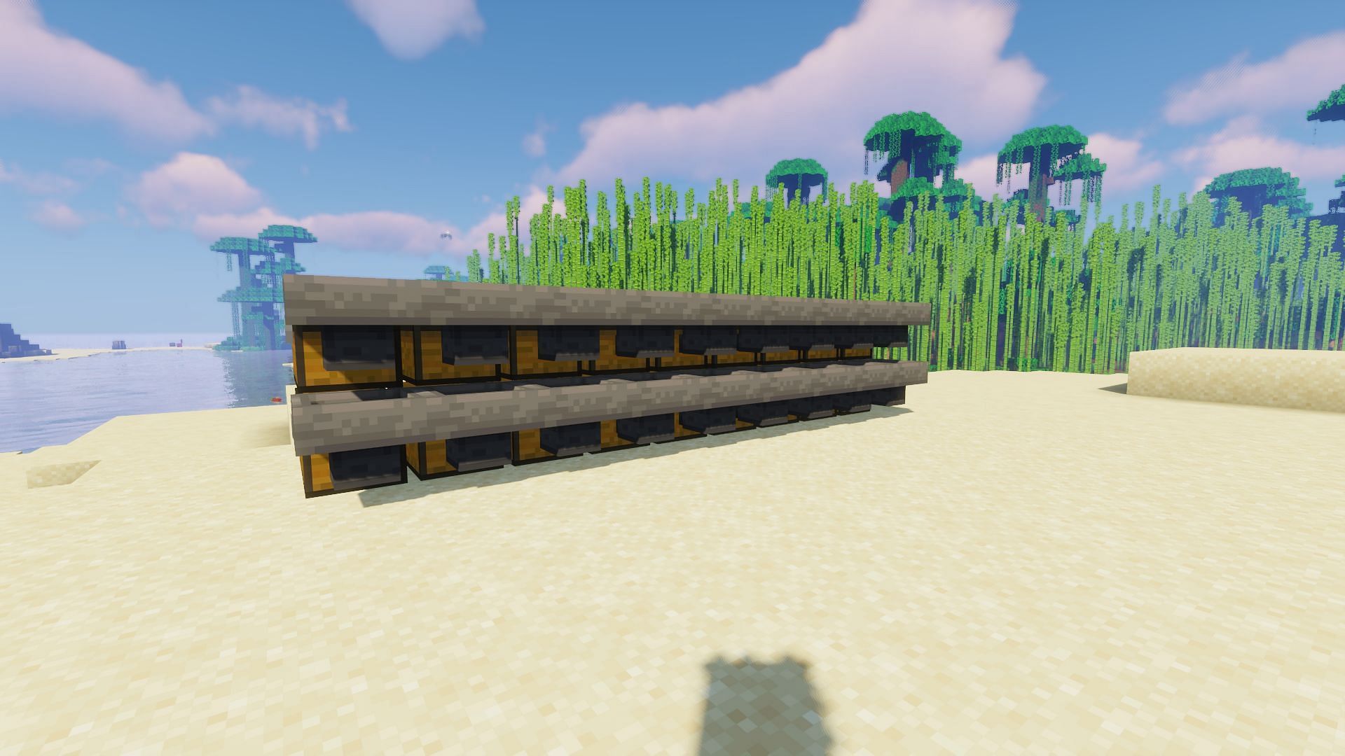 The hoppers placed on the side of the chests (Image via Minecraft)
