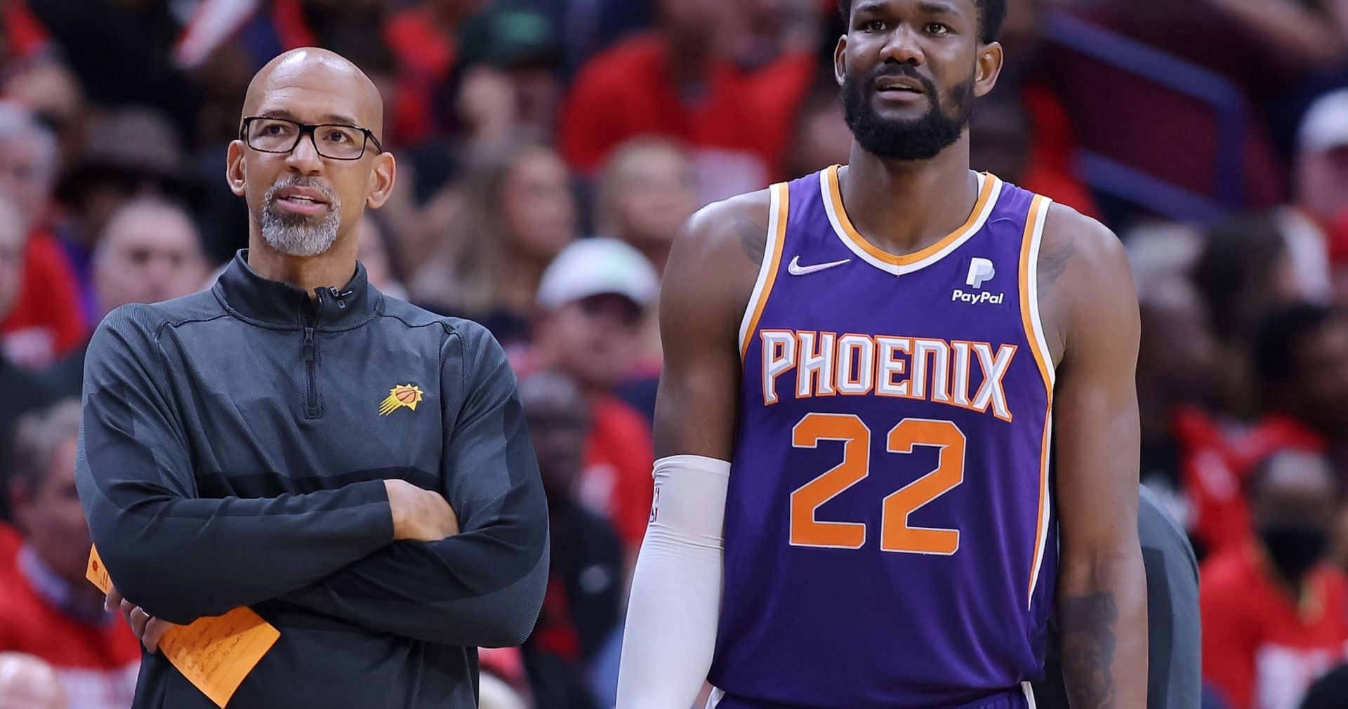 Phoenix Suns head coach Monty Williams and Deandre Ayton have not spoken since their humiliating Game 7 loss to the Dallas Mavericks. [photo: Bleacher Report]