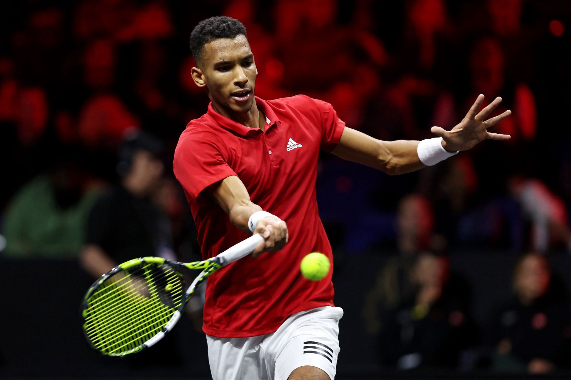 Felix Auger-Aliassime in action at the 2022 Laver Cup.