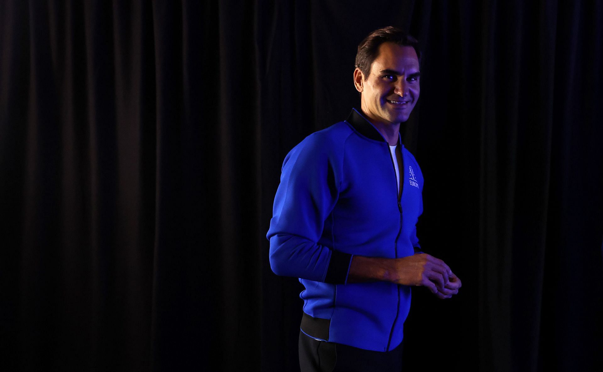 Roger Federer of Team Europe backstage ahead of Laver Cup 2022 - Day Three