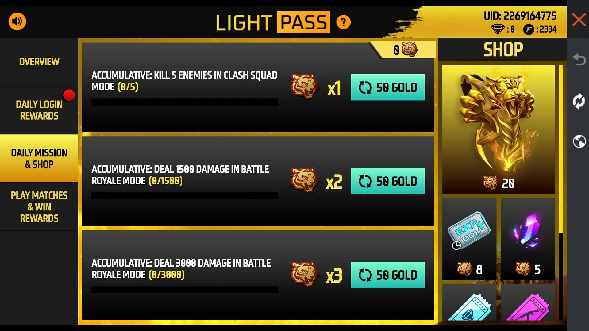 Exchange 20x Light Tokens in Free Fire MAX to get the Backpack skin (Image via Garena)