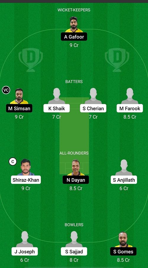 SAI vs YSS Dream11 Prediction - KCC T20 Elite Championship