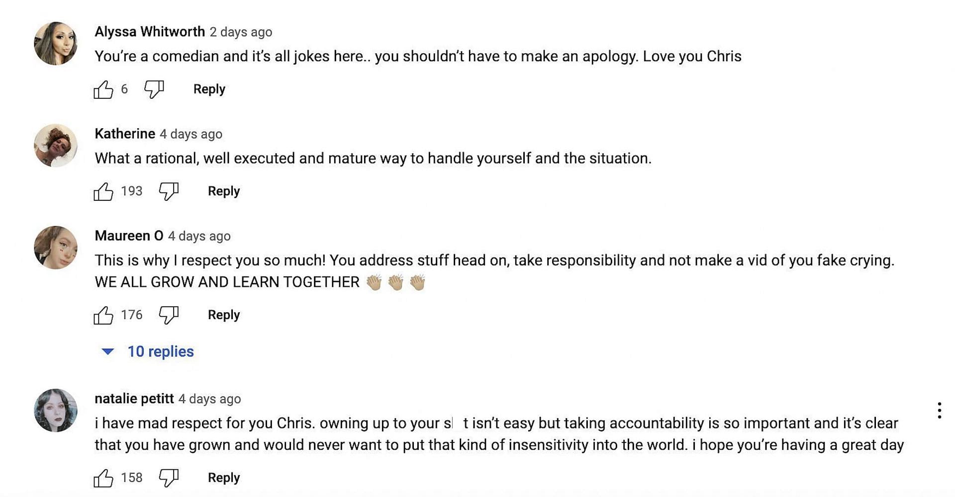 Fans extend support to Klemens after he posted his apology video on YouTube. (Image via YouTube/@ChrisKlemens)
