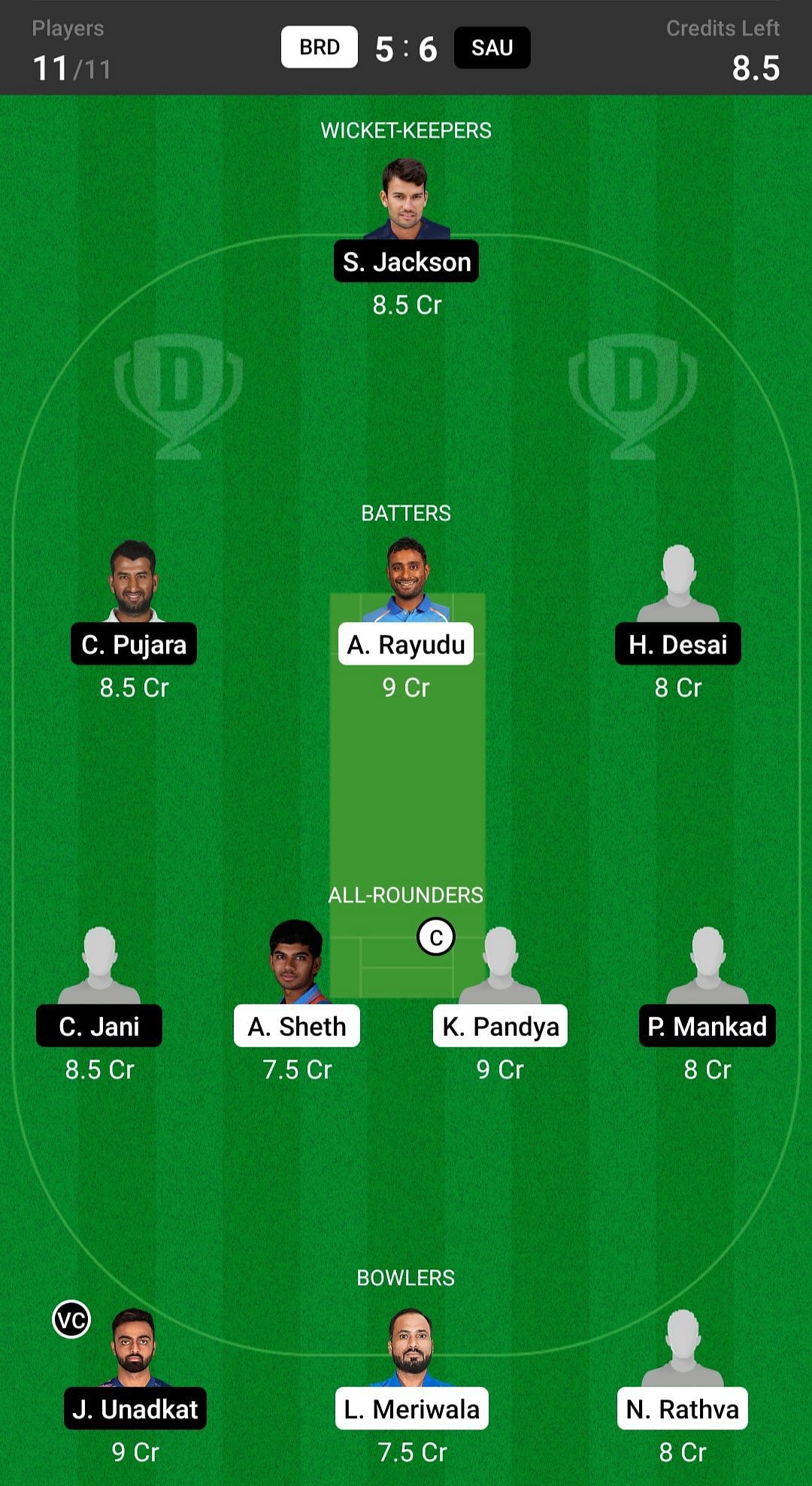 Baroda vs Saurashtra Fantasy suggestion #2