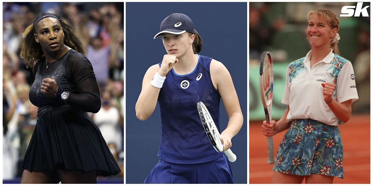 Serena Williams (L), Iga Swiatek (C), and Steffi Graf