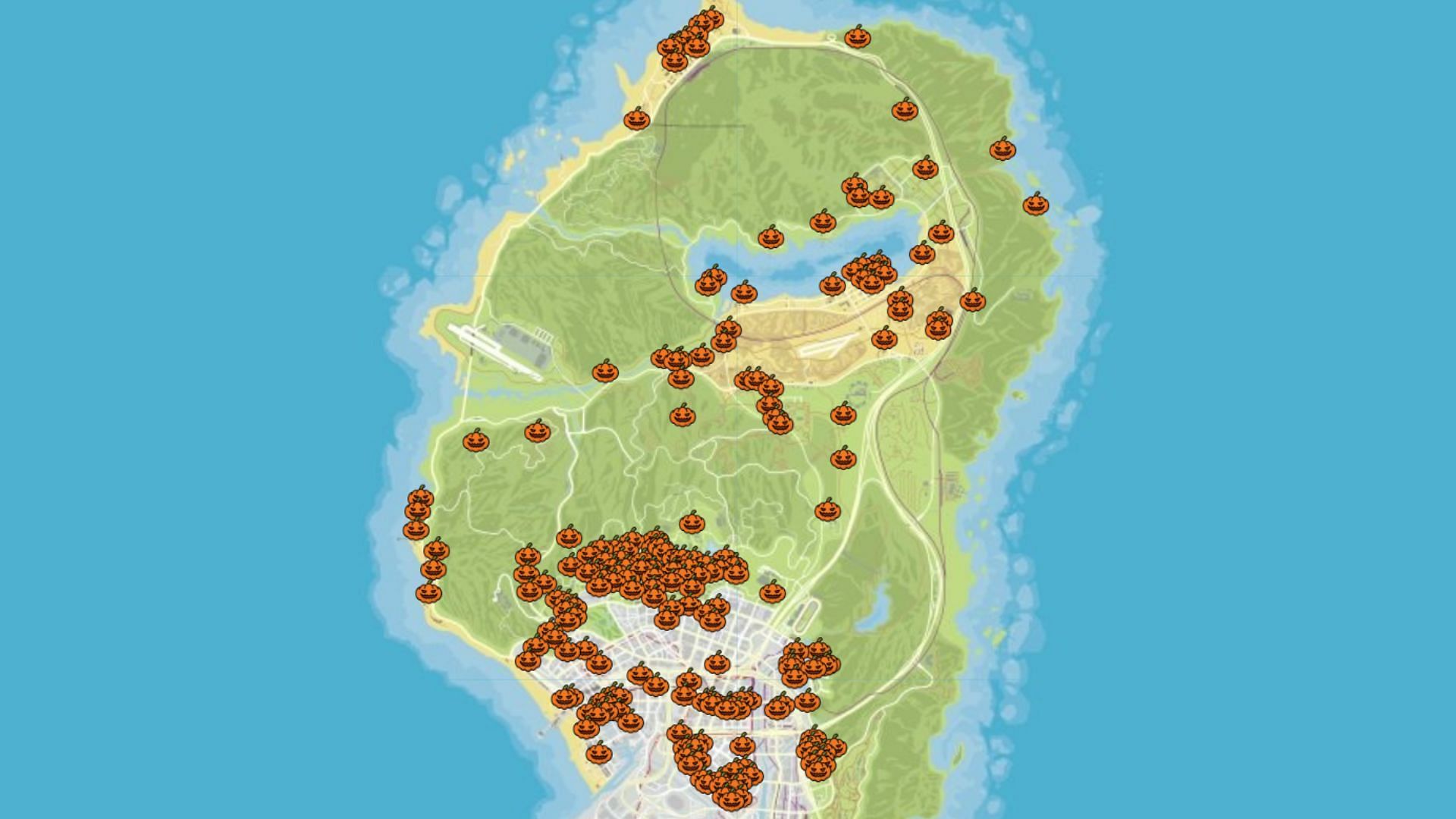 A map of all Jack O&#039; Lantern locations (Image via GTAWeb.eu)