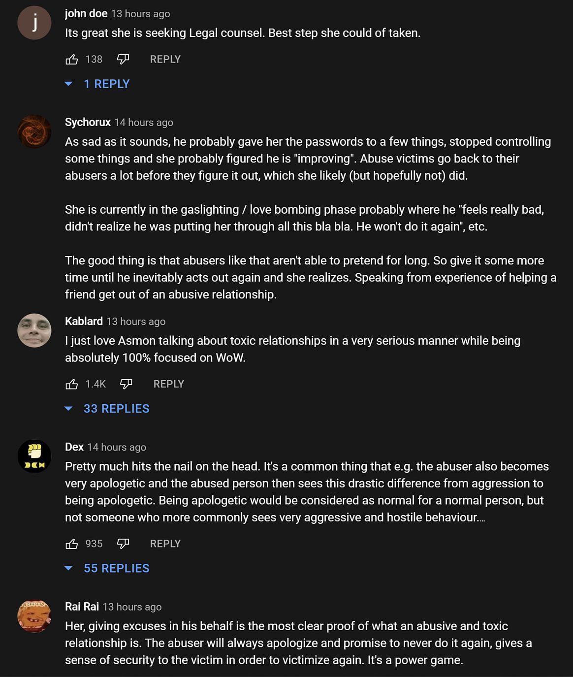 Fans in the YouTube comments section reacting to the streamer&#039;s take on Amouranth (Images via Asmongold Clips/YouTube)