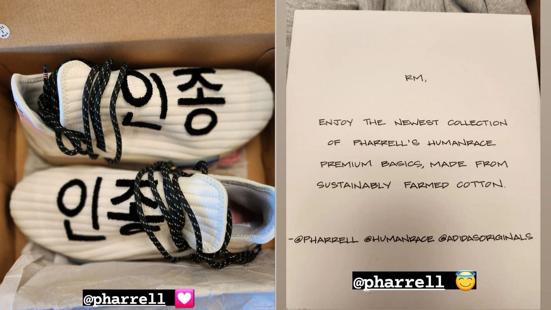 Pharrell Williams&#039; gifts and letter to RM (Image via Instagram/@rkive)