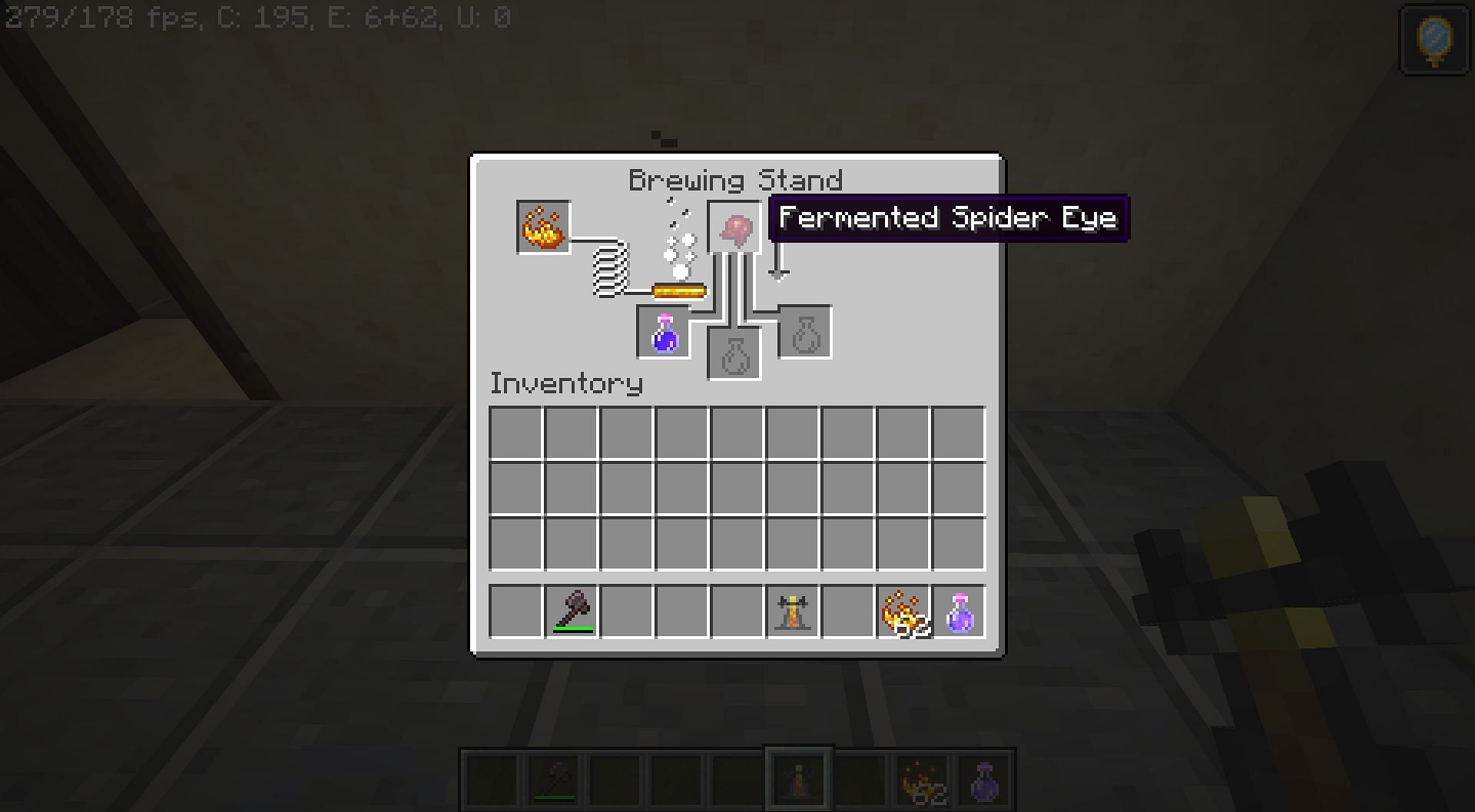 After brewing a potion of night vision, combine it with fermented spider eye in Minecraft (Image via Mojang)