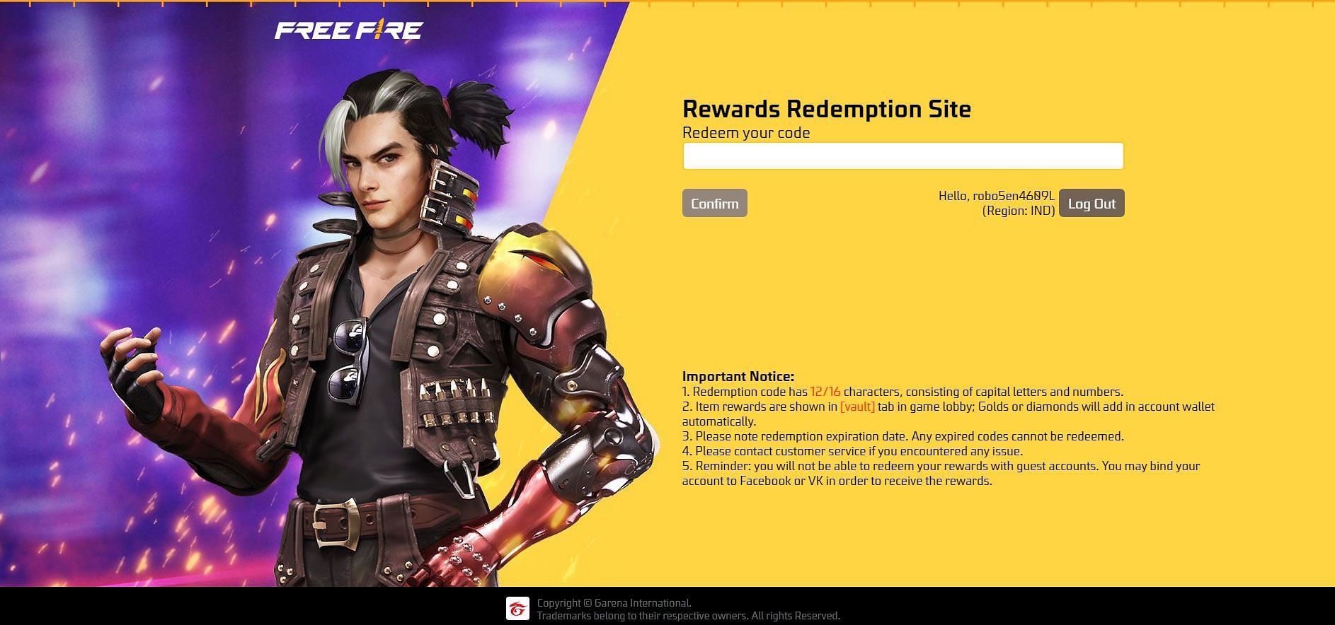 You can paste the copied redeem code in the given box and tap confirm (Image via Garena)