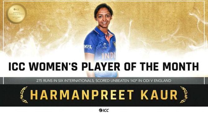 Harmanpreet Kaur wins ICC Women’s Player of the Month award for September 2022
