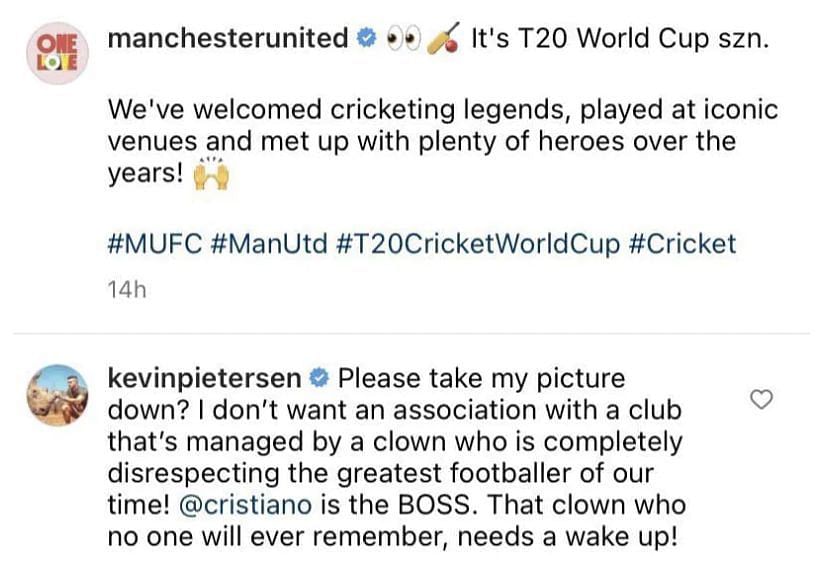 केविन पीटरसन के कमेन्ट करने के बाद मैनचेस्टर यूनाइटेड ने पोस्ट को डिलीट कर दिया
