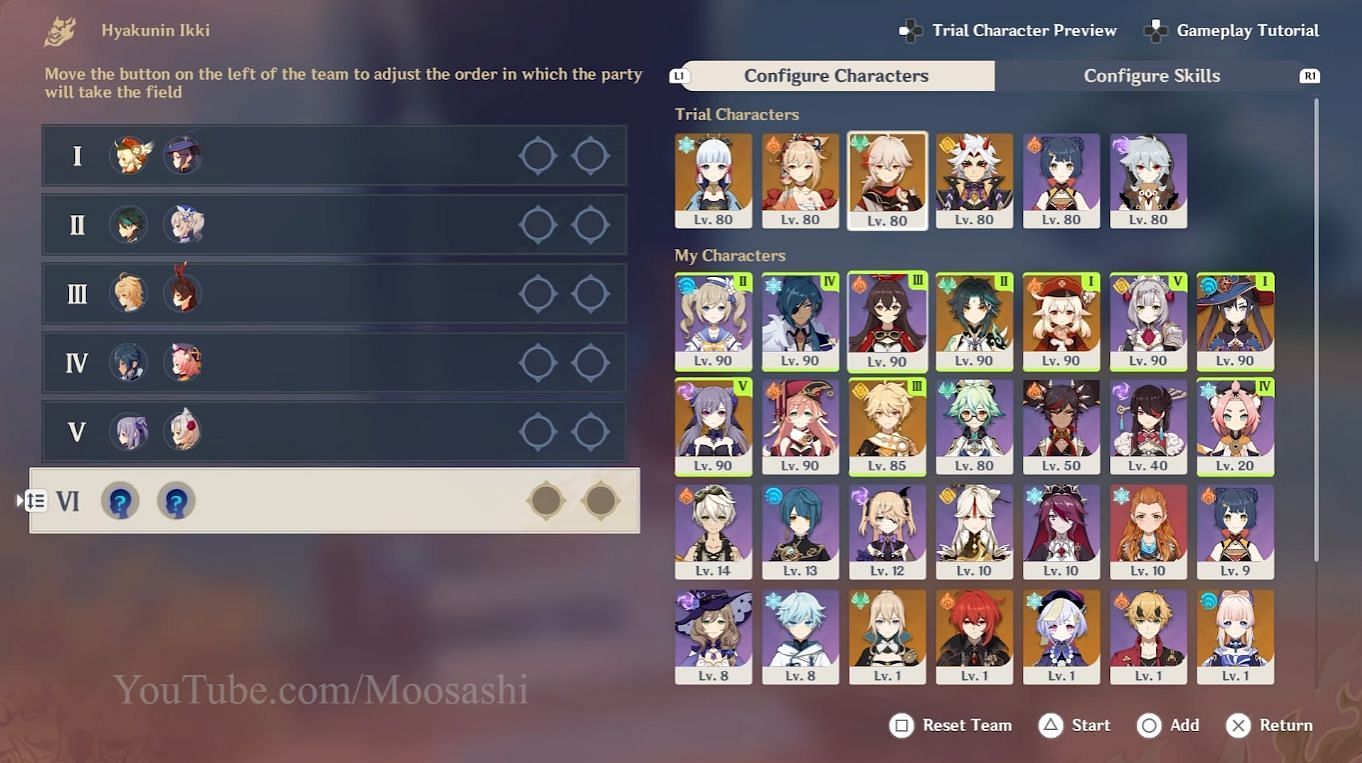 Trial characters given in one of the stages of the previous Hyakunin Ikki (Image via YouTube/Moosashi)
