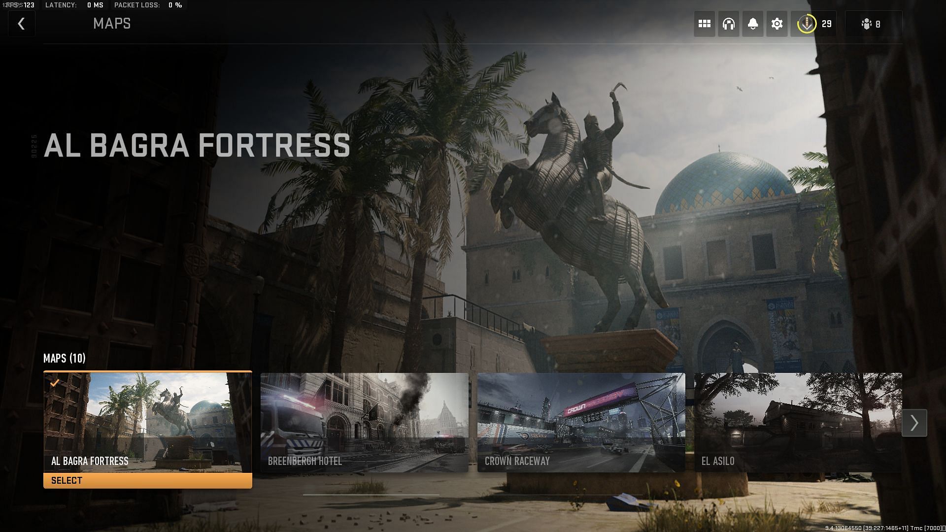 Al Bagra Fortress map selection in the Private Match settings (image by Sportskeeda)