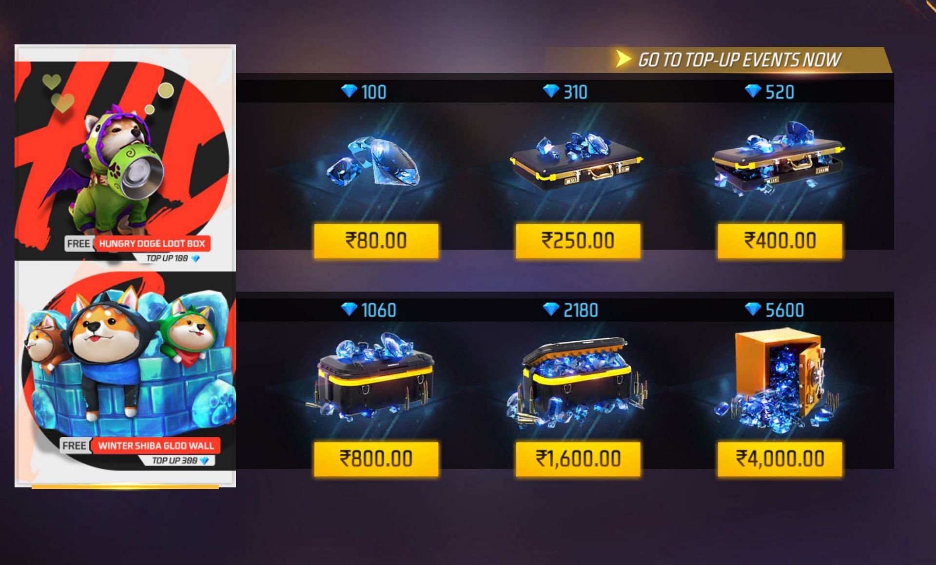 The price of diamonds in the store (Image via Garena)