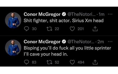 Conor McGregor's deleted tweets responding to Michael Bisping.