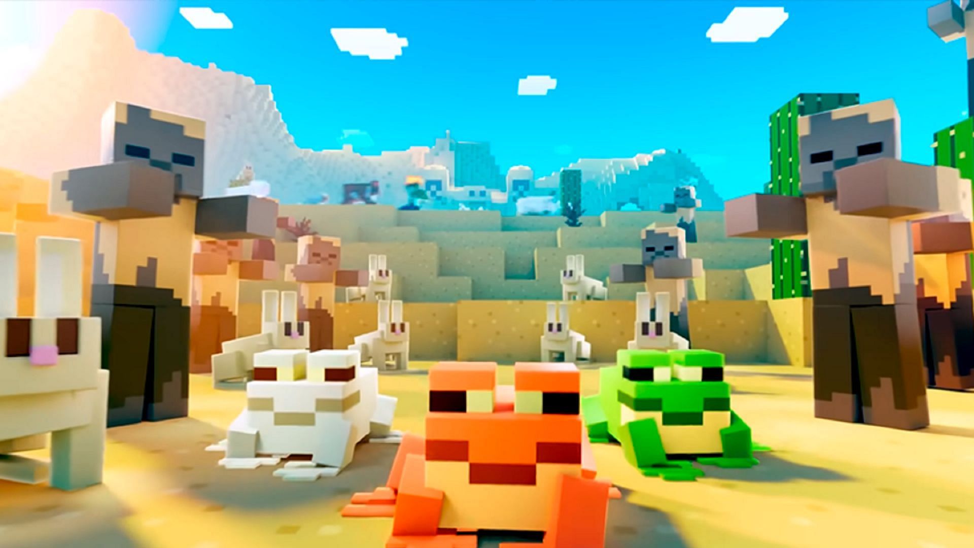 Dancing frogs were featured in Minecraft Live&#039;s announcement trailer this year (Image via Minecraft/YouTube)