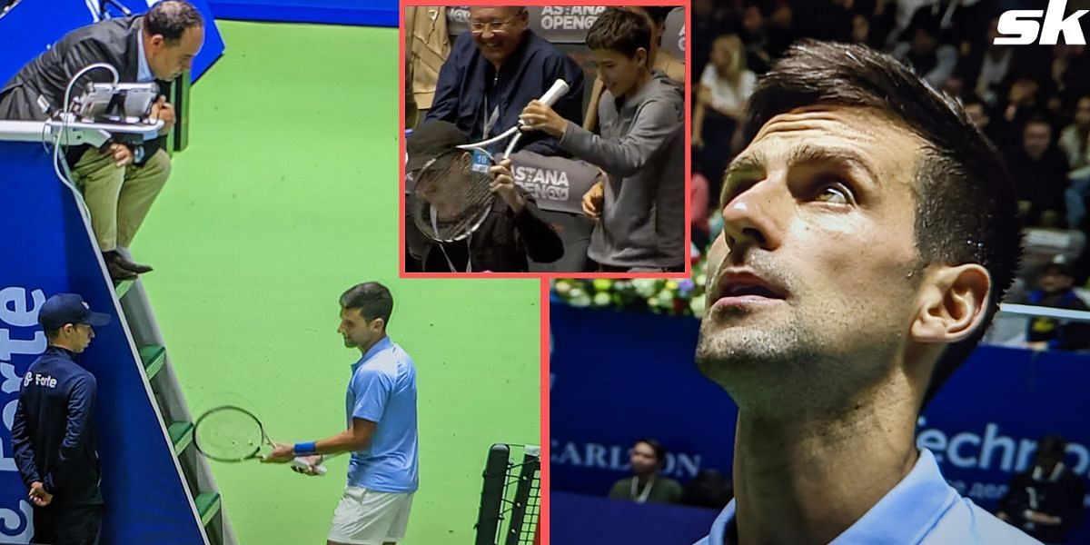 Novak Djokovic received a warning at the Astana Open for flinging his racquet into the crowd