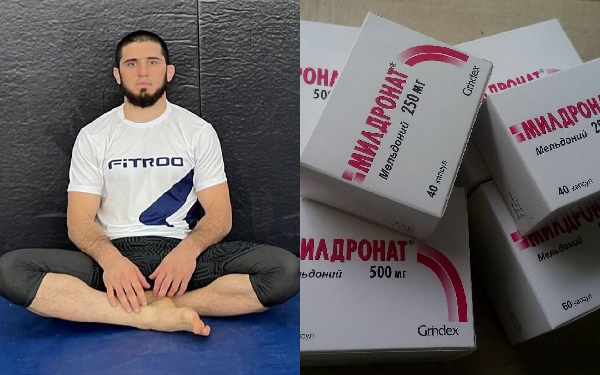 Islam Makhachev (left) Mildronate medication (right) [Image courtesy @ islam_makhachev @ mildronate500 Instagram)