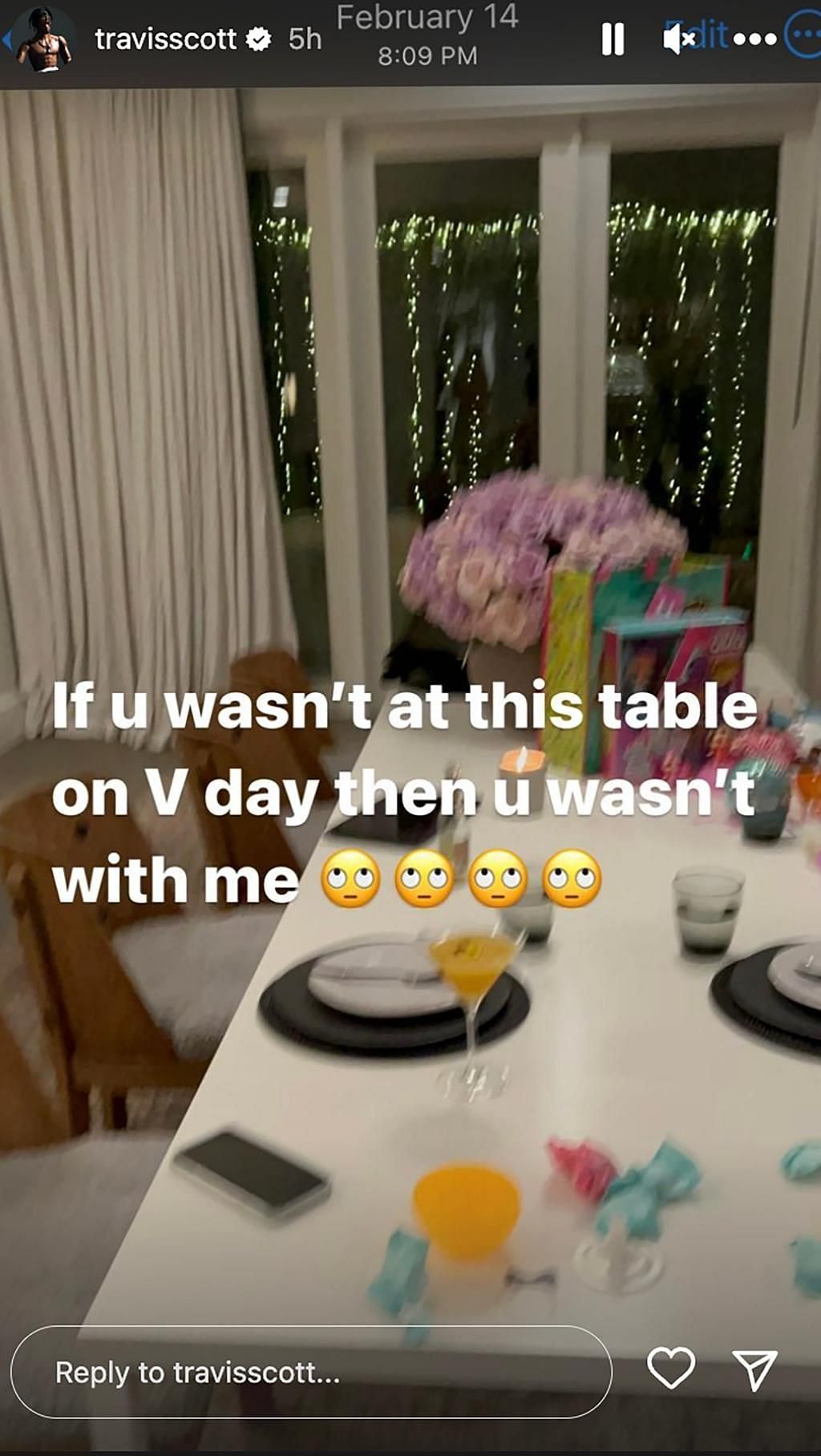 Travis Scott responds to Rojean Kar&#039;s Valentine&#039;s Day claims (Image via travisscott/Instagram)