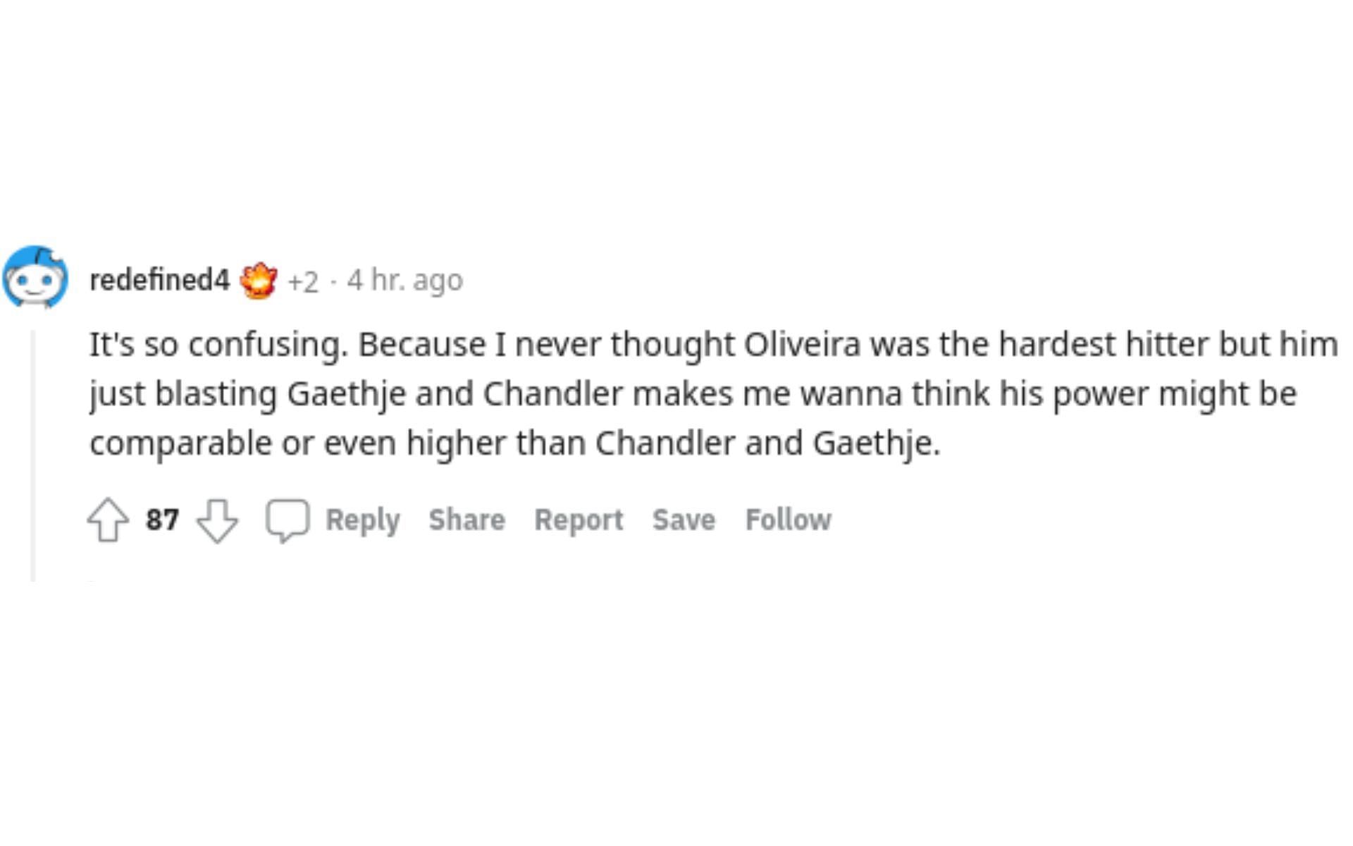 One fan surprised by Oliveira's recent performances