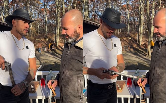 "I give it a score of 'Baldwin'" - Fans mock Alex Pereira's gun safety after 'Poatan' checks it out with the muzzle pointed at Glover Teixeira
