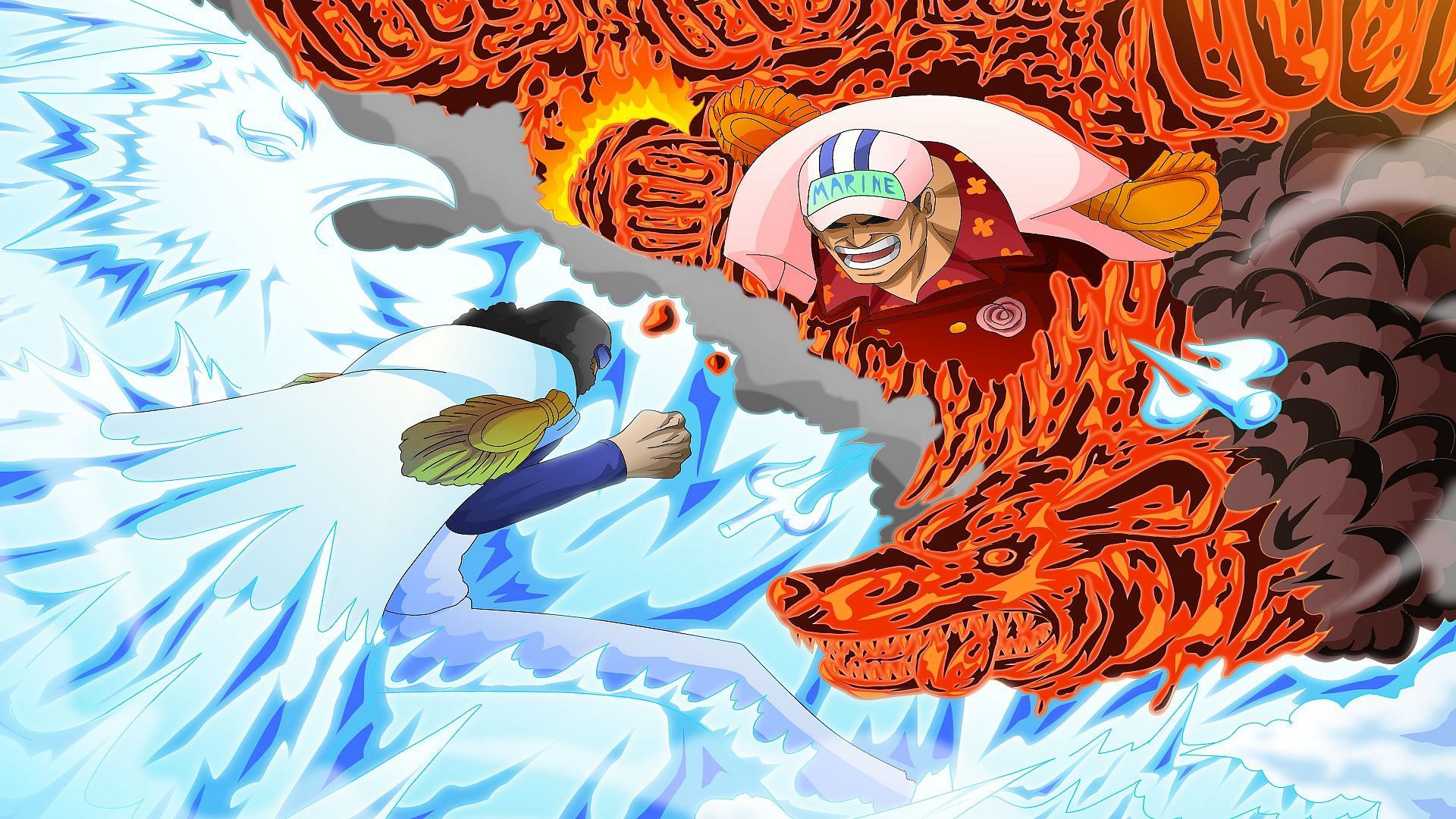 One Piece fans are eager to see Akainu in another epic battle, like the one he fought against his colleague Aokiji (Image via Eiichiro Oda/Shueisha, One Piece)