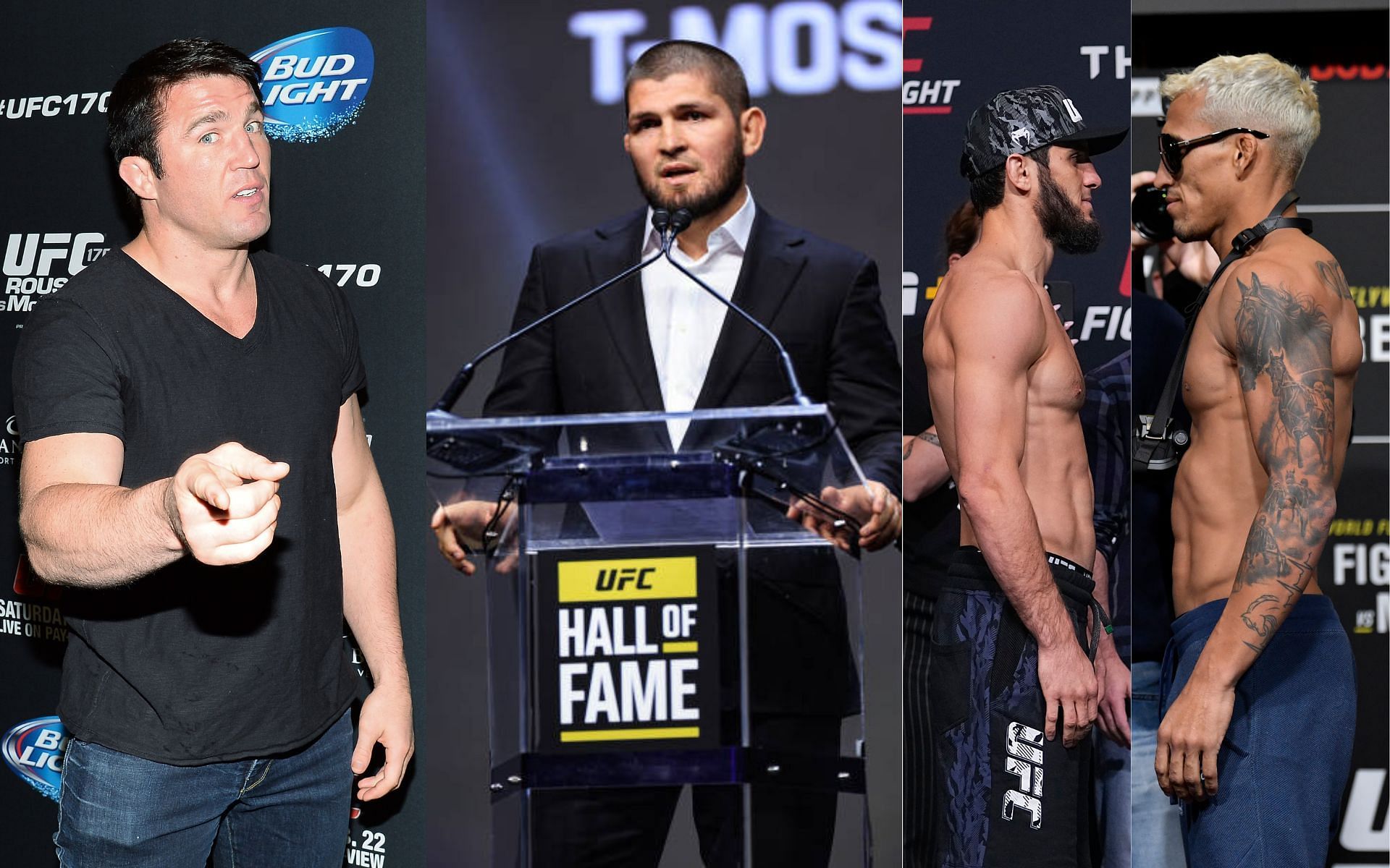 From left to right: Chael Sonnen, Khabib Nurmagomedov, Islam Makhachev, Charles Oliveira