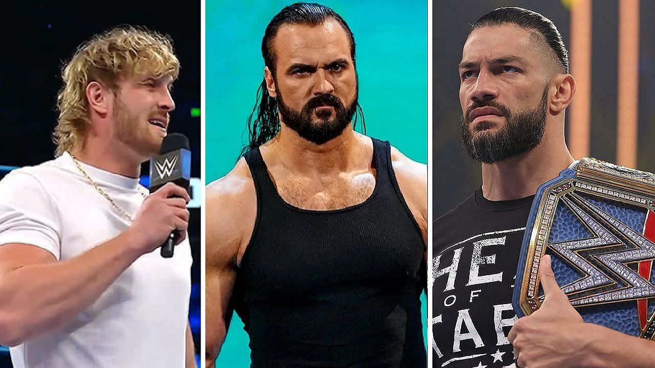Logan Paul, Drew McIntyre, and Roman Reigns