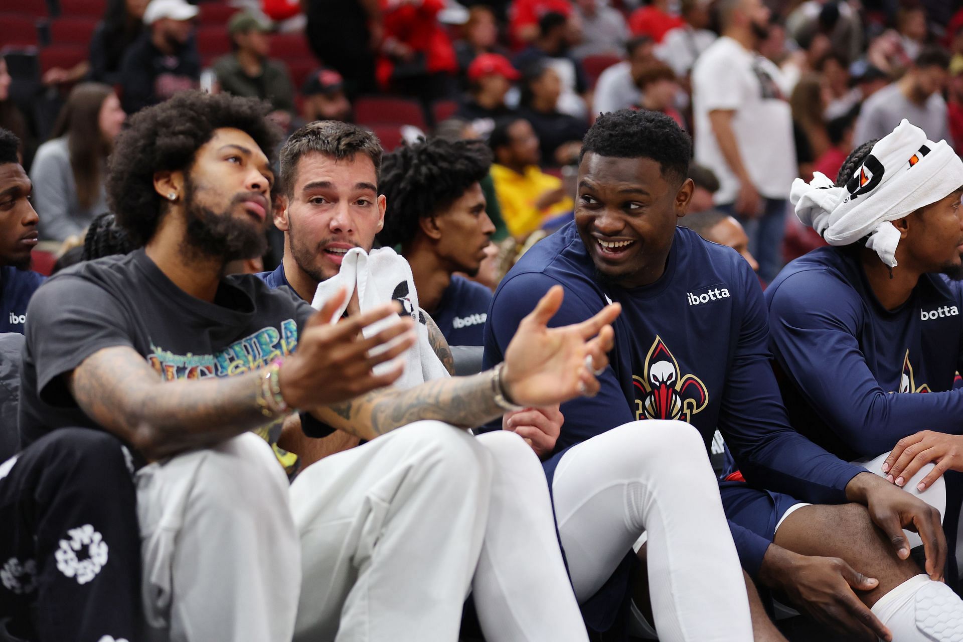 Brandon Ingram, Willy Hernangomez, and Zion Williamson of the New Orleans Pelicans
