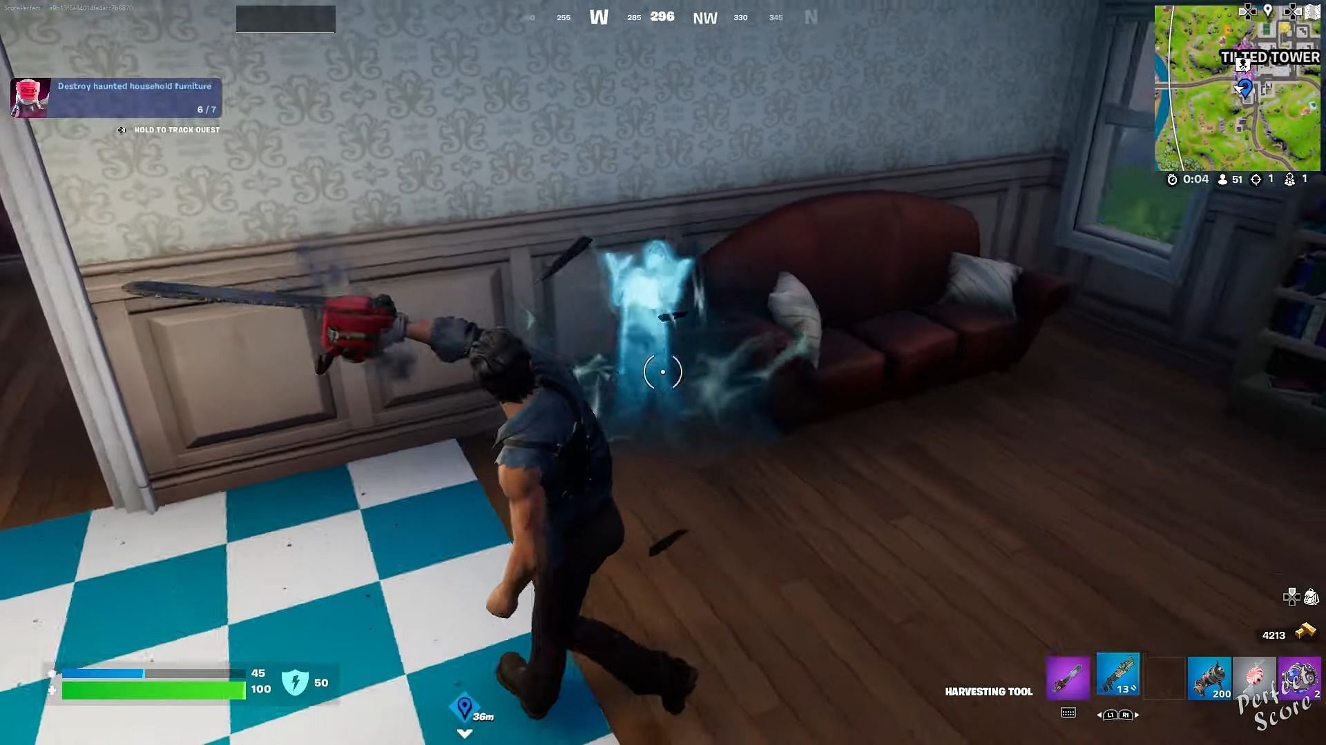 Swing your pickaxe to destroy Haunted furniture (Image via Epic Games)