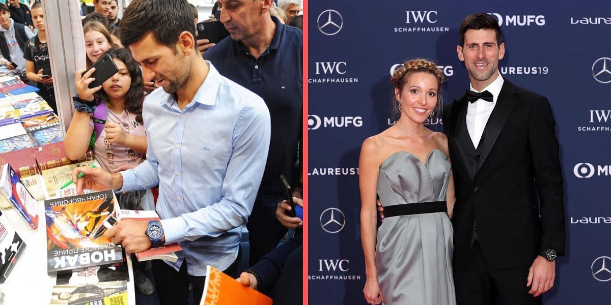 Novak Djokovic at the Belgrade Book Fair (L).