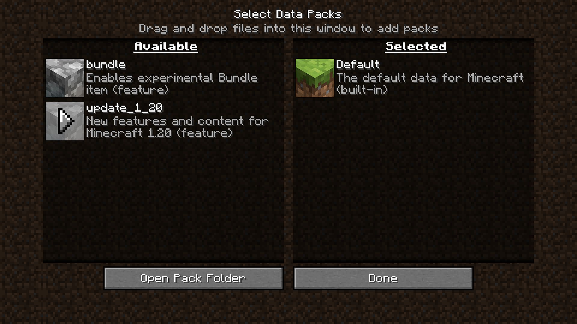 The data pack that will activate the new additions in the latest Minecraft snapshot (Image via Mojang)