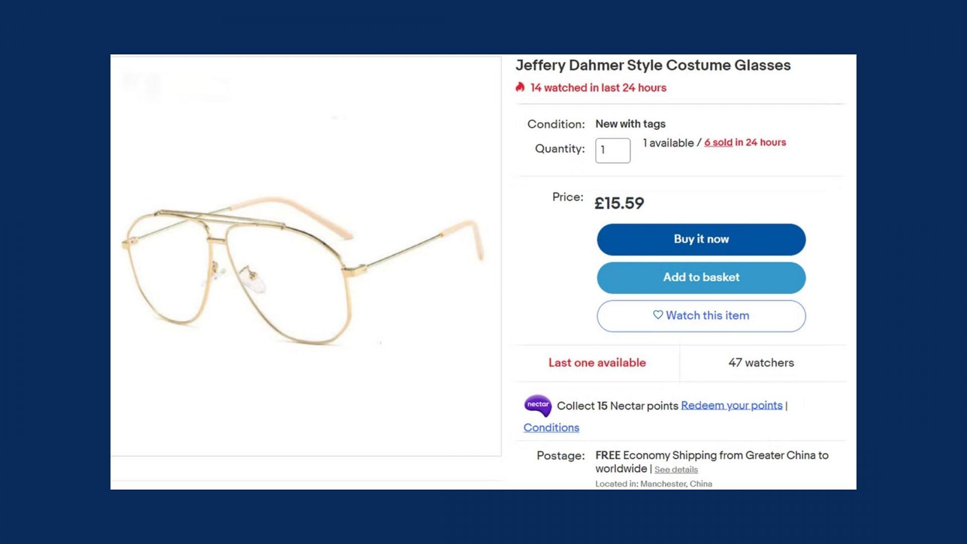 The Dahmer replica glasses sold on some websites. (image via Getty Images)