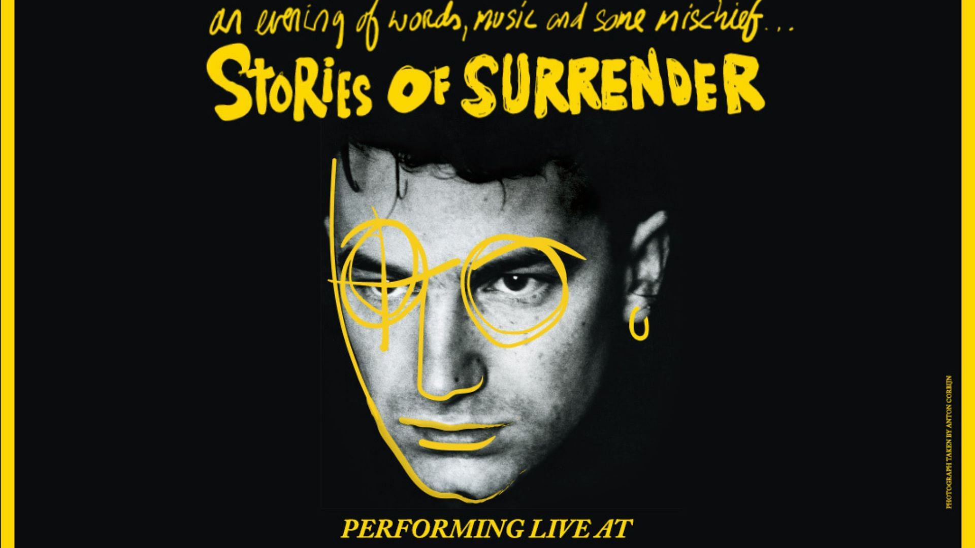Bono for the tour &quot;Stories of Surrender&quot; (Image via Twitter/@U2)