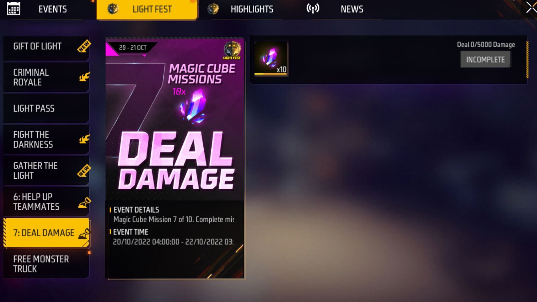 You will have to deal 5000 damage in Garena Free Fire&#039;s MAX variant to get 10 free Cube Fragments (Image via Garena)