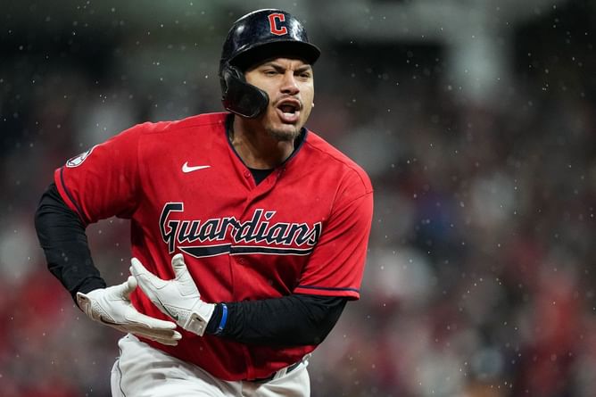 WATCH: Cleveland Guardians first baseman Josh Naylor brings out rock-the-baby celebration against the New York Yankees; gets obliterated by MLB fans on Twitter after team's loss