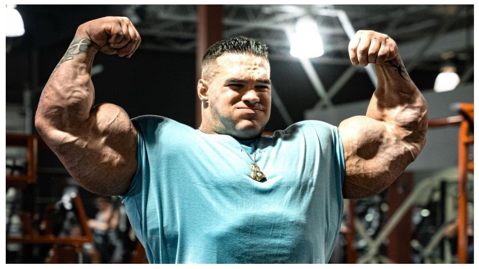 Nick Walker shows off his impressive arms and chest at the 2022 Mr. Olympia contest prep