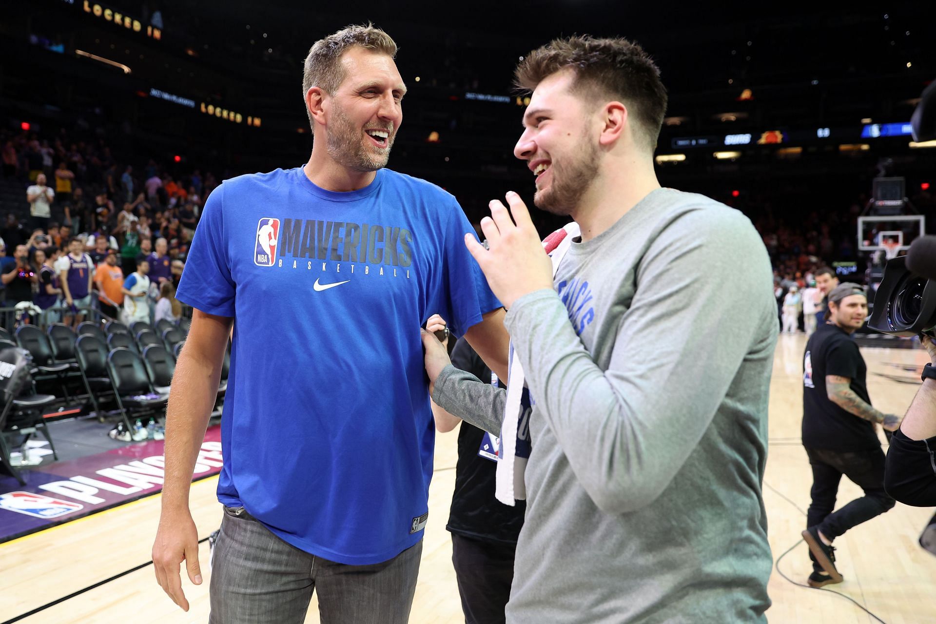 Dirk Nowitzki, left, and Luka Doncic