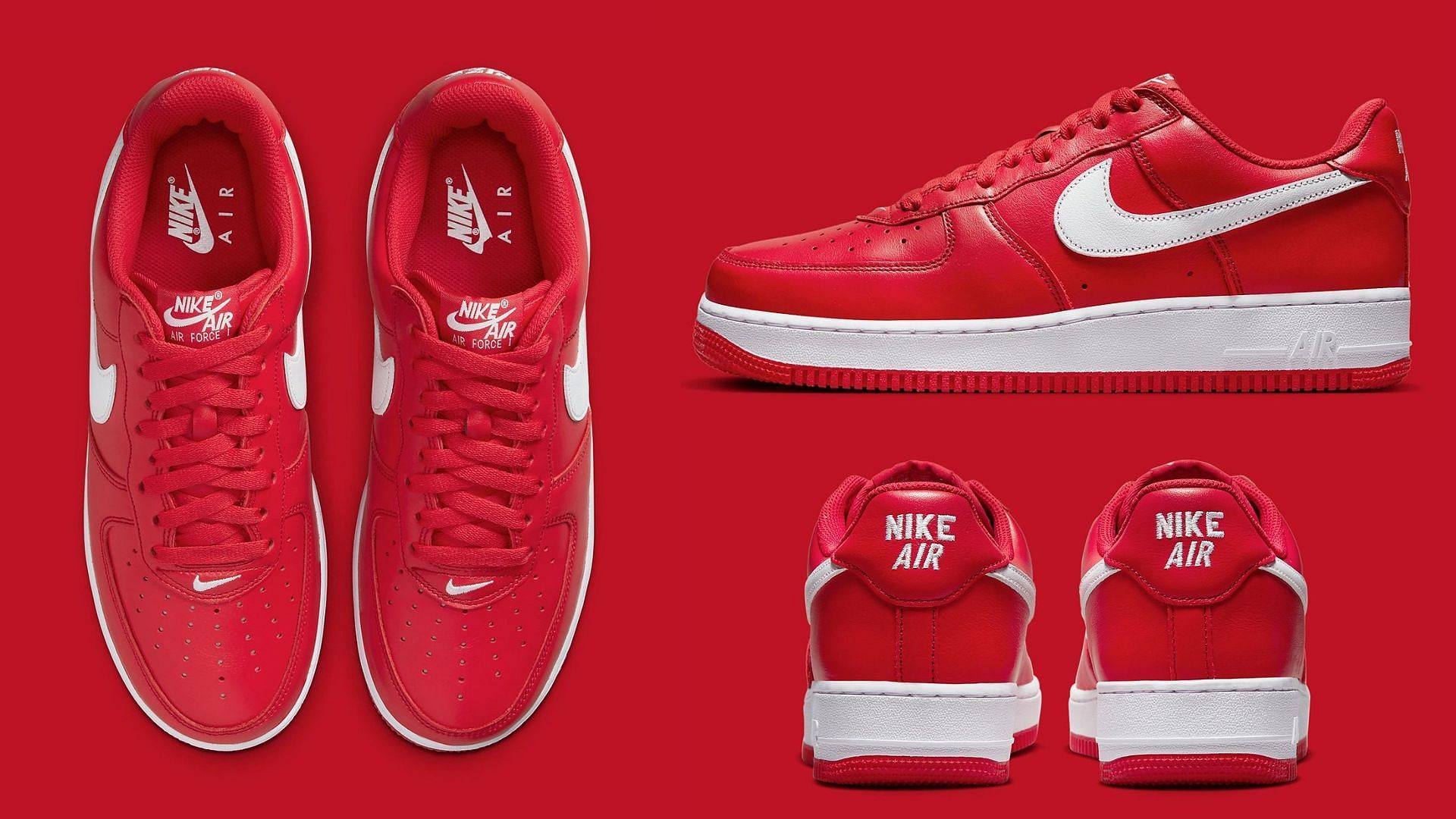 Here&#039;s a detailed look at the impending Nike Air Force 1 Low University Red shoes (Image via Sportskeeda)