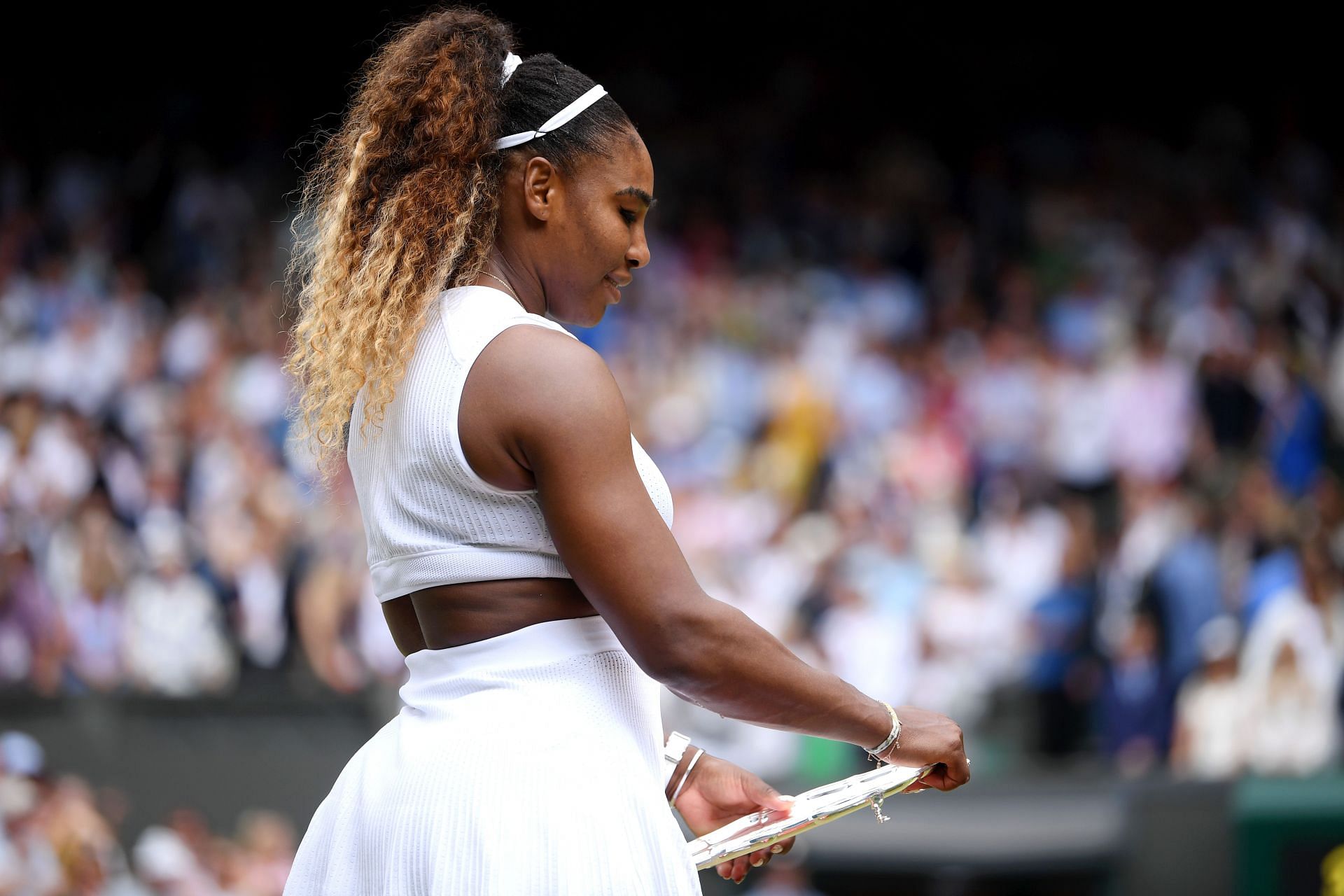 Serena Williams with the runner-up trophy at Wimbledon 2019