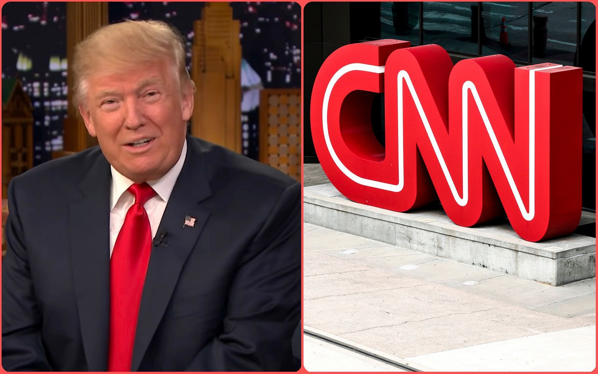 Donald Trump sues CNN with a $475 million defamation lawsuit (Images via YouTube/The Tonight Show Starring Jimmy Fallon and Anna Moneymaker/Getty Images)