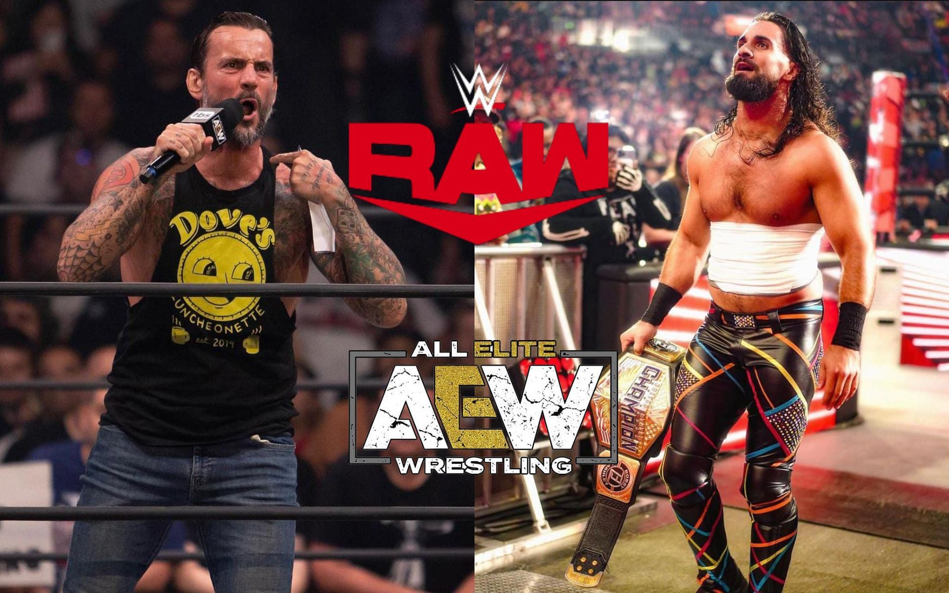 CM Punk (left) and Seth Rollins (right).