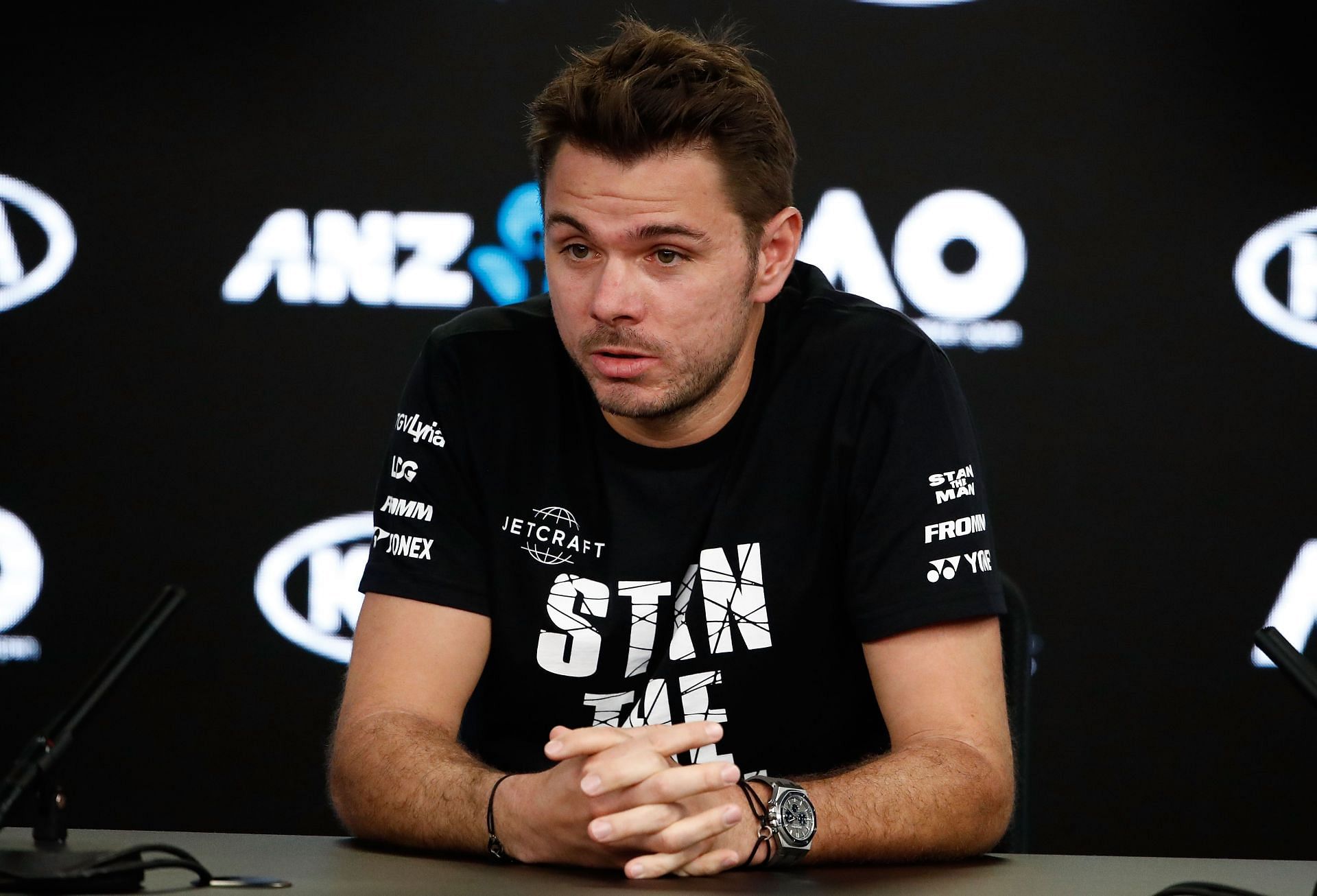 Stan Wawrinka pictured during a press conference at the 2018 Australian Open.