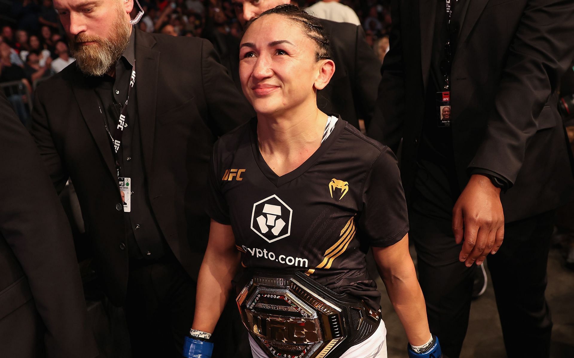 Carla Esparza after winning the strawweight title at UFC 274