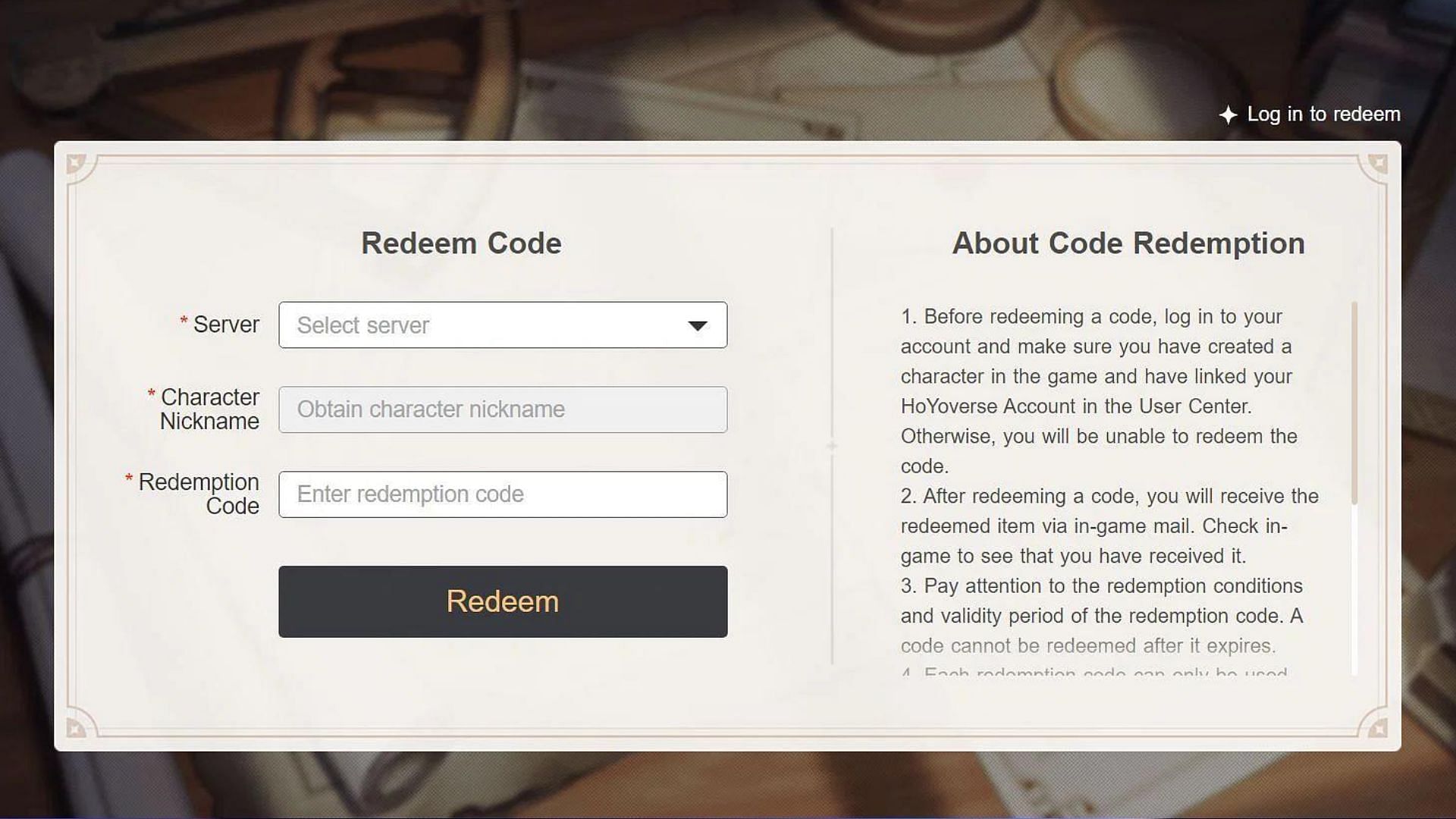 Official redemption site preview (Image via Genshin Impact)